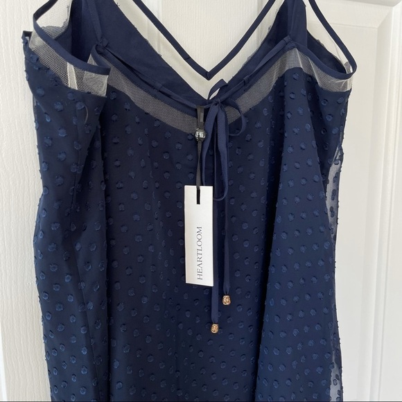 NWT Heartloom Navy Slip Dress with Sheer Polka Dot Overlay Dress Size Medium - Picture 6 of 11